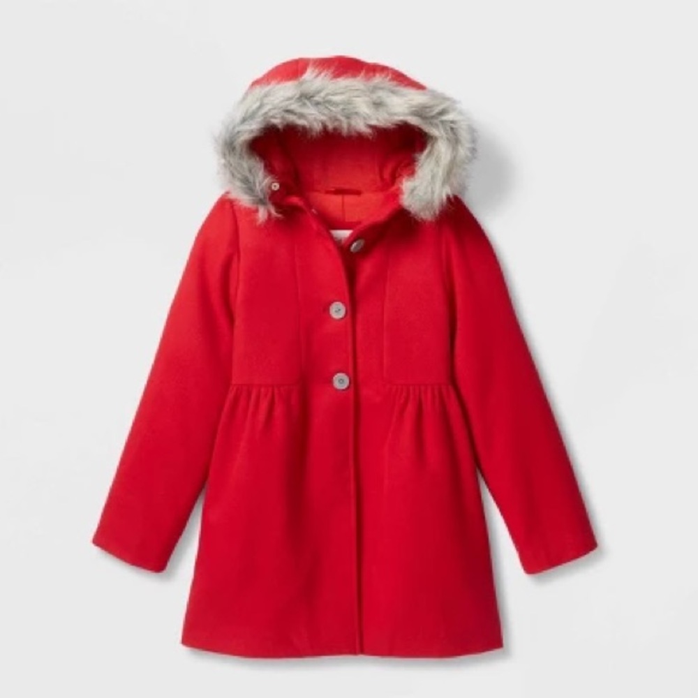 Cat & Jack Girls' Faux Fur Lined Hooded Jacket coat with Faux wool faux fur
